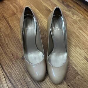 Stuart Weitzman Women's Tan Nude Patent Leather Platform Pump High Heels 6.5